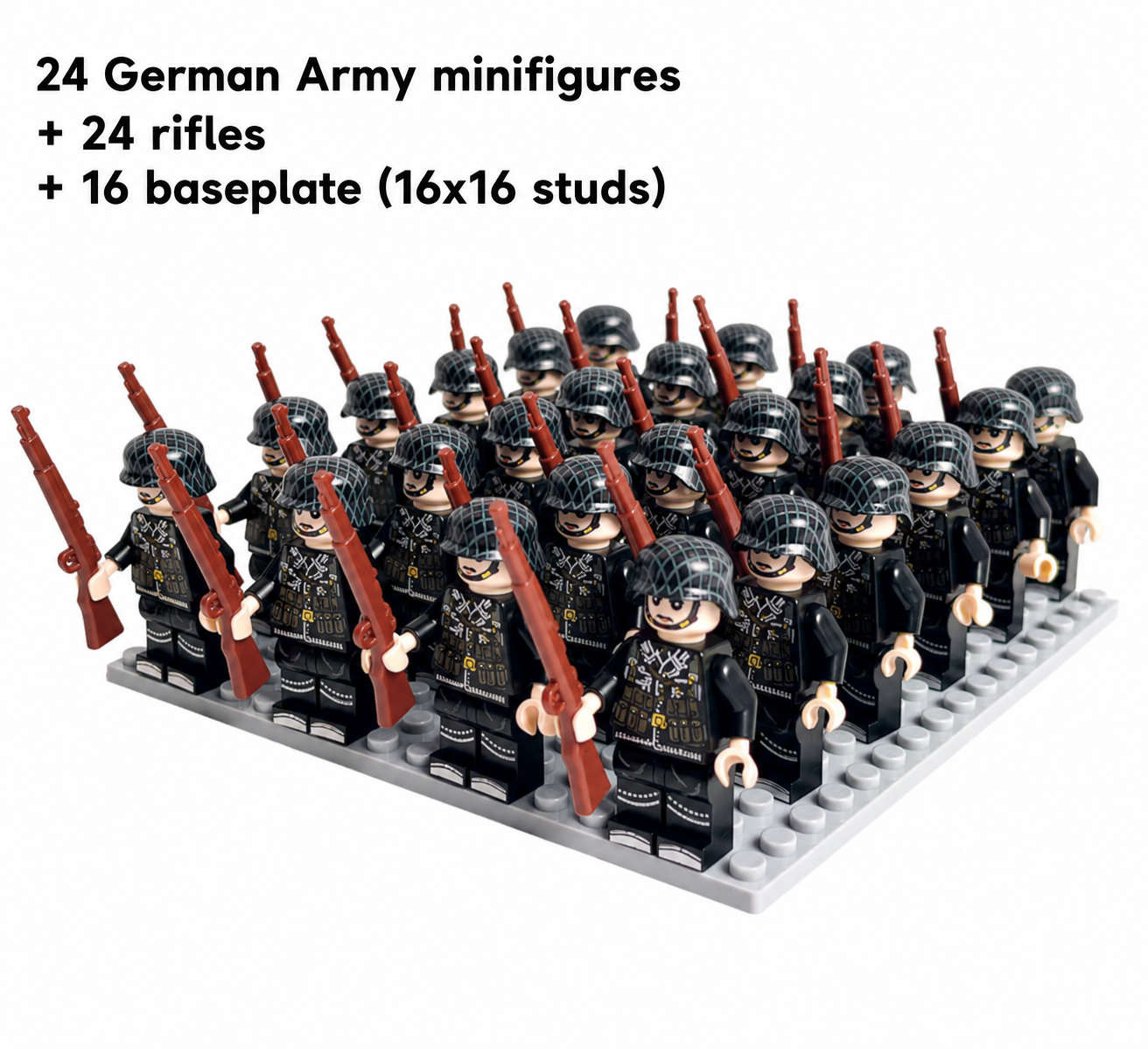 German Soldiers WWII – Set of 24 Figurines with Rifles and Base Plate