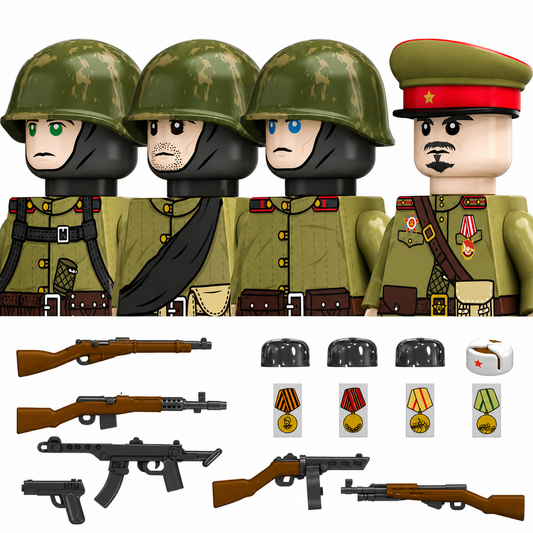 Soviet Soldiers WWII – Set of 4 Figures with Accessories