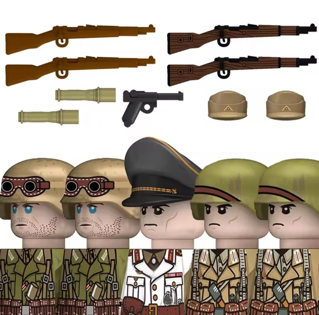 Minifigurines Afrika Korps WWII – Ensemble de 5 Soldats en Briques