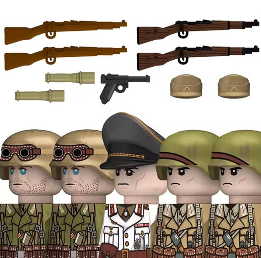 Minifigurines Afrika Korps WWII – Ensemble de 5 Soldats en Briques