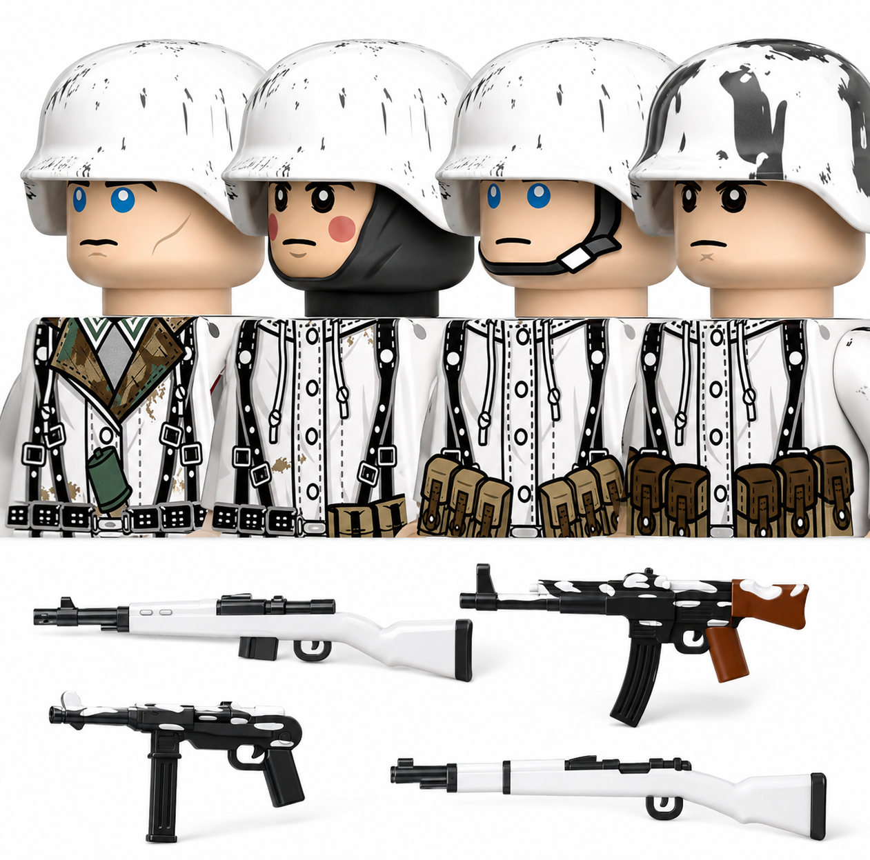 WWII German Soldiers Winter Pack – 4 Minifigures + Accessories